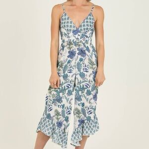 Angie Floral Blue Floral‎ Jumpsuit Ruffle Size S Fairy Bohemian Resort